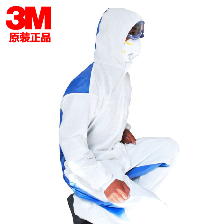 3M4535白色帶帽連體防護服防化學濺射/后背透氣噴漆防塵服