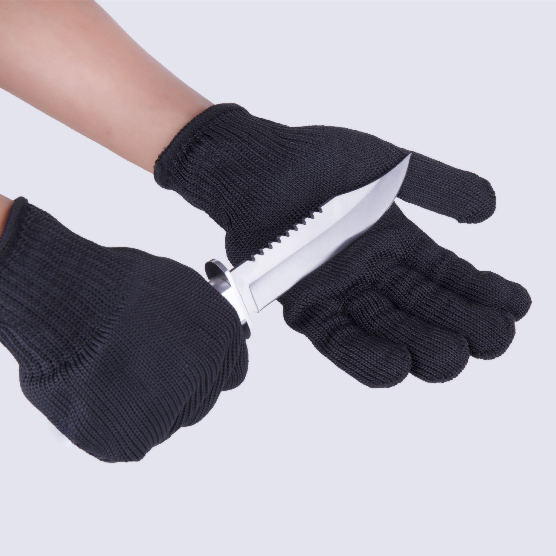 防割5A級(jí)鋼絲手套專業(yè)加強(qiáng)型多用途防割防護(hù)手套黑色白美標(biāo)歐標(biāo)