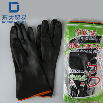 批發(fā)耐酸堿手套得鳥牌雙色短袖工業(yè)乳膠作業(yè)手套農(nóng)林牧漁業(yè)定做