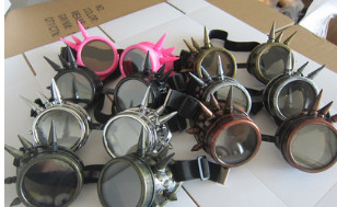 古銀色柳釘蒸汽朋克眼鏡 DIY防風護目鏡 STEAMPUNK GOGGLES