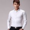 2016年男士長袖小方領(lǐng)絲光棉襯衫修身商務(wù)免燙正整秋冬襯衫