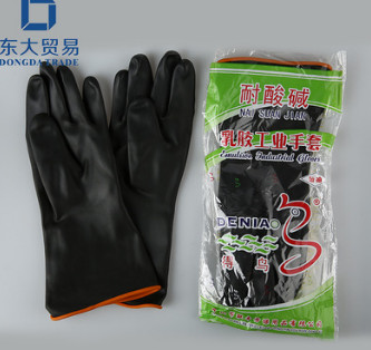 批發(fā)耐酸堿手套得鳥牌雙色短袖工業(yè)乳膠作業(yè)手套農(nóng)林牧漁業(yè)定做