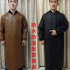 批發防水防油皮革罩衣長袖圍裙加長pu反穿定制log成人罩衣工作服