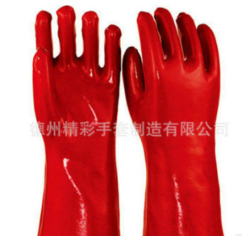 廠(chǎng)家定制35cm紅色光面PVC手套 毛布里浸膠手套 勞保專(zhuān)用防化手套