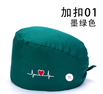 手術帽純棉加扣吸汗巾心電圖刺繡跨境歐美護士帽印花包頭帽醫生帽