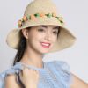 帽子女夏天可折疊防曬遮陽帽海邊沙灘度假大檐草帽漁夫盆帽配花環