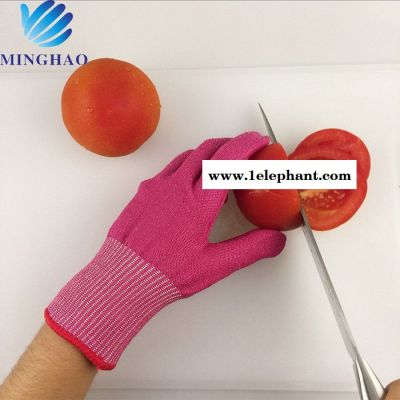 HPPE食品級(jí)防割手套 玫紅色5級(jí)防割手套 食品加工防護(hù)手套