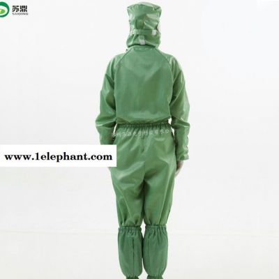 定制0.5條紋面料斜拉拉鏈式防靜電兩連體無塵防塵服配披肩帽