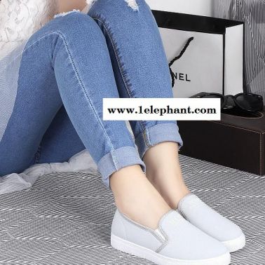 純色一腳蹬懶人帆布鞋女鞋春秋休閑布鞋平底學生板鞋套腳代發潮鞋
