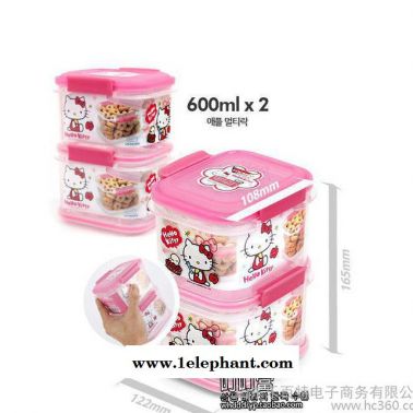 韓國進口HelloKitty凱蒂貓便當食物收納盒飯盒餅干盒雙層 KT822