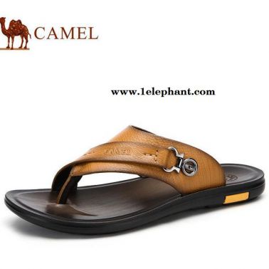 Camel **男拖鞋 日常休閑舒適拖鞋 新款牛皮拖鞋男款A