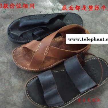 東莞外貿鞋批 新款夏日涼拖鞋 牛皮復古拖鞋潮鞋牛筋底舒適款男