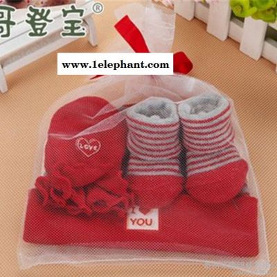 哥登寶 嬰兒襪套裝 0-6個月寶寶帽子手套襪子三件套 寶寶套裝