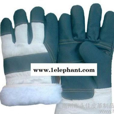 生產家私牛皮白布駁掌海富里保暖作業手套 勞保手套 抗溫手套