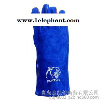 A級寶石藍40cm長款牛皮翻毛電焊勞保手套焊工防護手套耐磨隔熱焊接