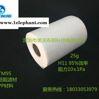 深圳廠家定制高效低阻熔噴濾材，H11 95%效率 進口PP材料,HEPA濾網夾碳布核心原材料——美沃布朗