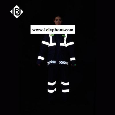 生產供應雨豹牌UB-006新式藏藍色反光棉衣深黑色安全防護服冬款大衣沖鋒衣加厚可拆卸內膽男女通用制式棉雨衣可印字