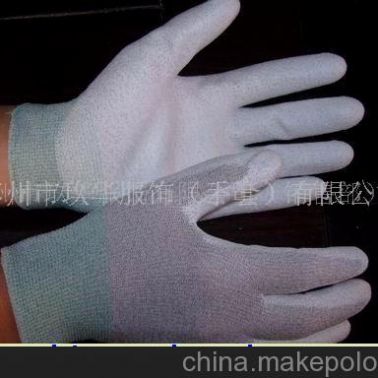 尼龍碳纖維PU涂掌防靜電手套(圖)