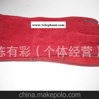 廠家直銷(xiāo) 14寸紅色全背有壓條有里布電焊手套 勞保手套