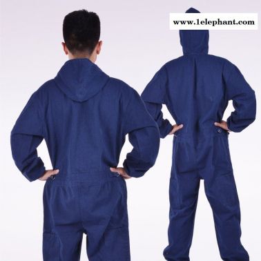 廠家直銷 全棉連體工作服 防護服套裝帶帽 汽修電焊勞保服批發