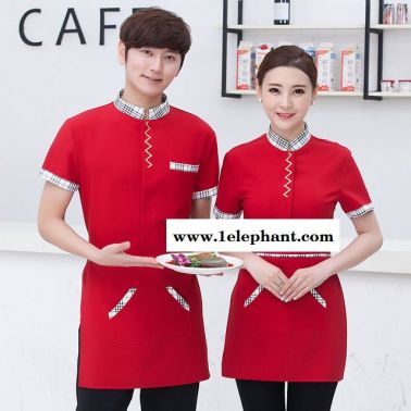 酒店工作服夏裝快餐廳茶樓飯店服務員短袖女餐飲服裝夏季男制服東莞
