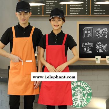 韓版男女式防水廣告圍裙 定做咖啡餐飲店工作圍裙 印圖案logo定做