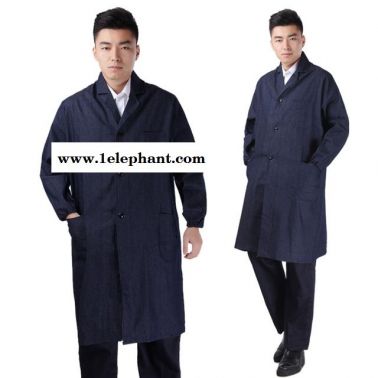 CVC加厚牛仔藍(lán)大褂批發(fā) 勞保大褂工作服定制 印字繡字