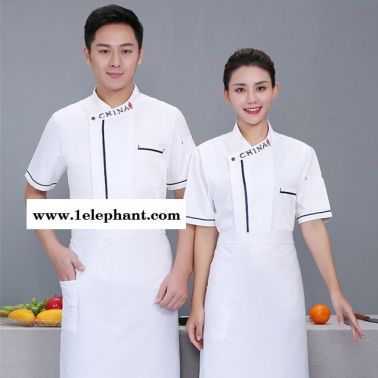 西餐廳廚師服 男后廚飯店廚房廚師工作服短袖 夏季透氣薄款中國風