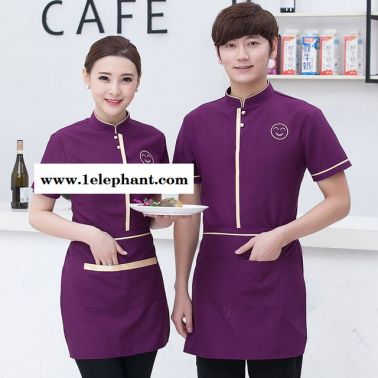 酒店工作服 夏裝快餐廳飯店制服 餐飲茶樓笑臉款服務(wù)員 服裝短袖男女
