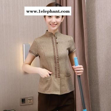 酒店阿姨工作服 夏裝女客房服務(wù)員 清潔工服裝 賓館樓層保潔服短袖