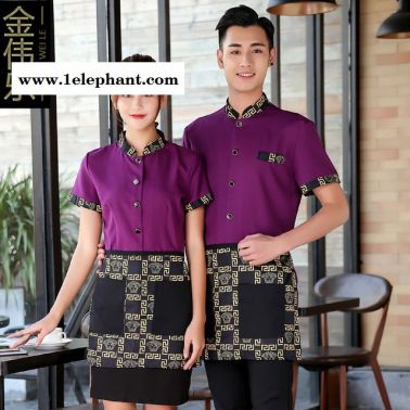 新款餐飲飯店服務員夏裝女西餐廳快餐店工作服短袖酒店火鍋店制服