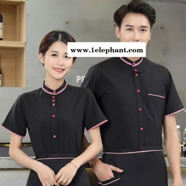 印字服務員工作服男女短袖夏款  酒店咖啡店奶茶店餐廳服務員工作服