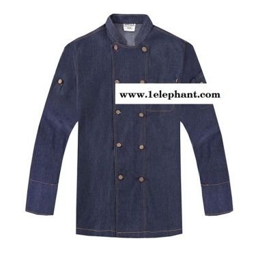 牛仔廚師 工作服長袖 秋冬裝廚衣酒店廚師服長袖廚師長工衣