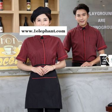 男女夏中西餐廳 咖啡店服務員 短袖襯衣工作服奶茶漢堡店FWY134