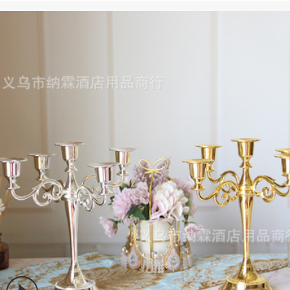 歐式外貿新款五頭燭臺花托 家居婚慶酒店擺件合金工藝品現貨批發