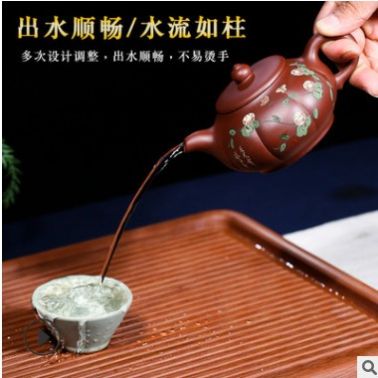 紫砂壺 宜興名家原礦全手工茶壺 福運綿長彩繪花茶壺功夫茶具定制