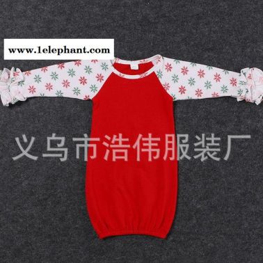 歐美外貿熱賣款兒童純棉插肩袖睡袋衣 女童圣誕節日款拼色睡袋裙