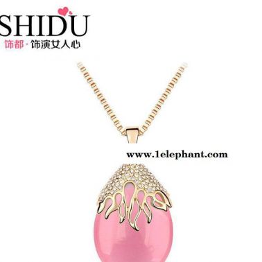 【飾都】甜美糖果色森林舞曲貓眼水晶毛衣項鏈/外貿飾品