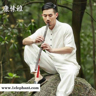 康愫雅 夏季瑜伽服男短袖套裝 棉麻禪修服太極服武術服S1632