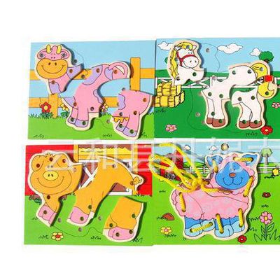 **  穿線盒 小農場動物穿線盒  動物穿線串線木制玩具
