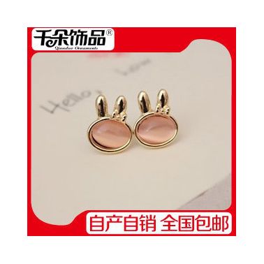 供應韓國飾品 么可愛兔兔耳釘 韓版歐美復古耳飾 貓眼石可愛兔子耳釘